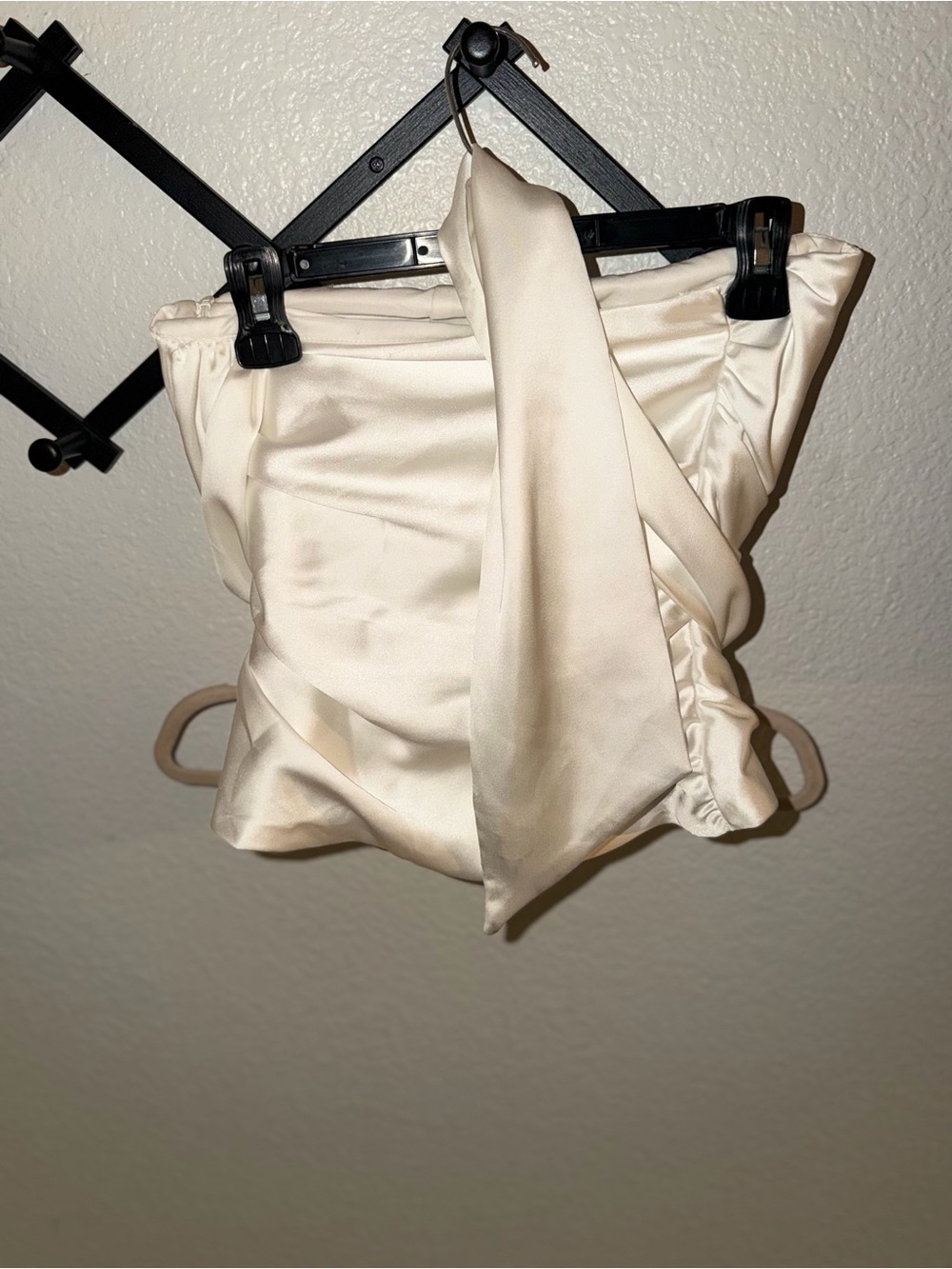 Zara XS Ivory Satin Ruched Asymmetric Sash Top Cream Going Out - Picture 3 of 5